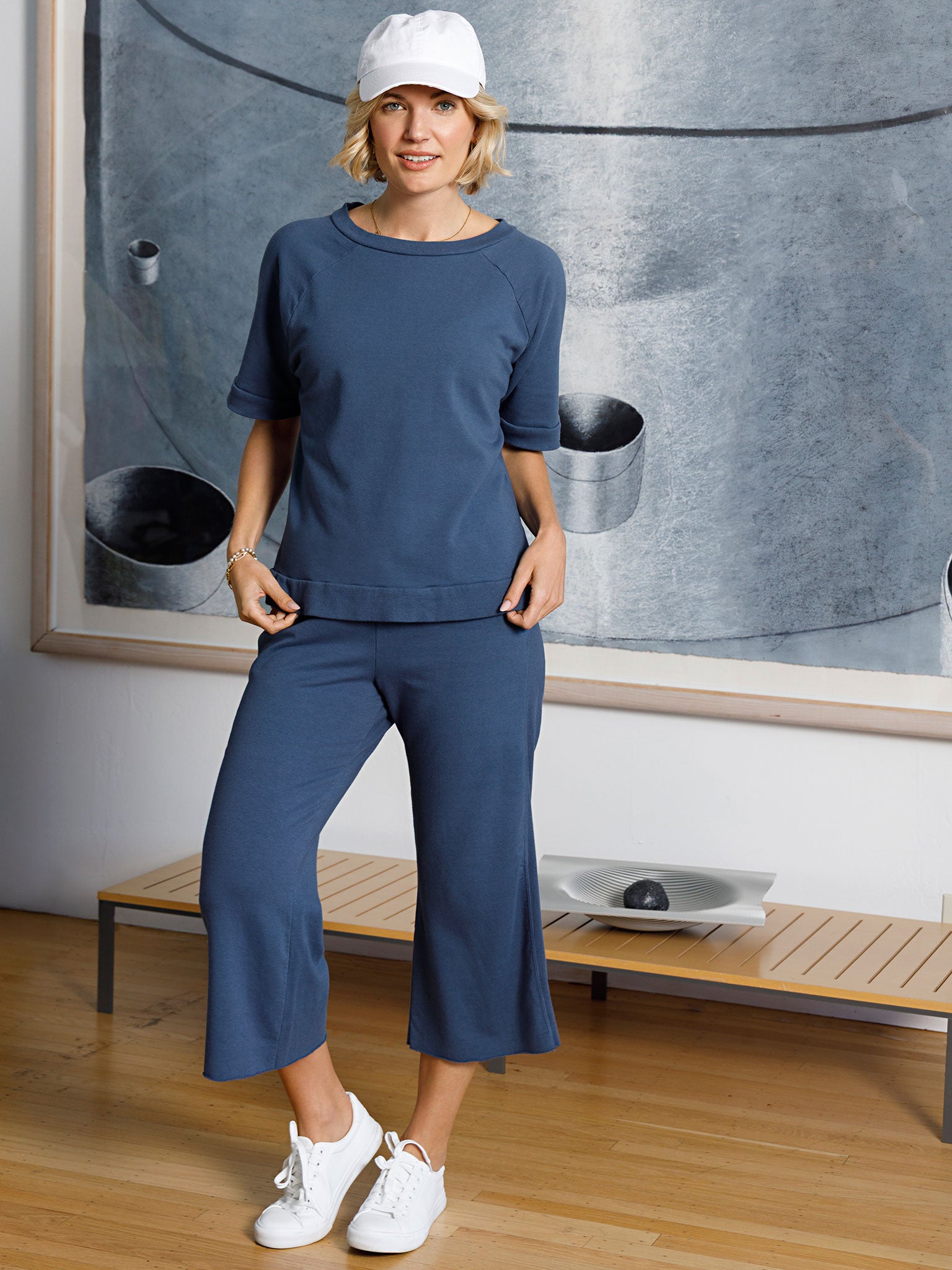 Glamb - Carson Cropped Pants ブルー Lush Fleece Cropped Pant